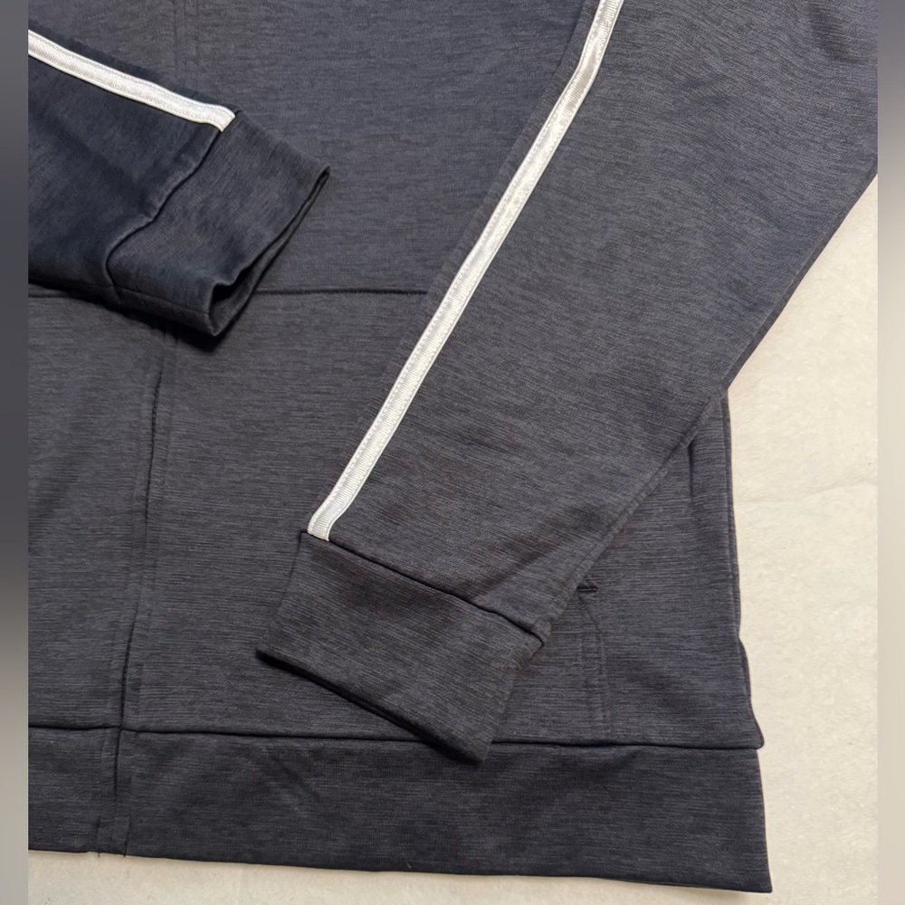 Adidas Boys Melange Charcoal Gray Fleece Full Zip Hoodie with White Stripes - Picture 6 of 8